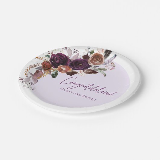 Herbst Winter Plum, Rosa und Gold Baby Dusche Pappteller (Schrägansicht)