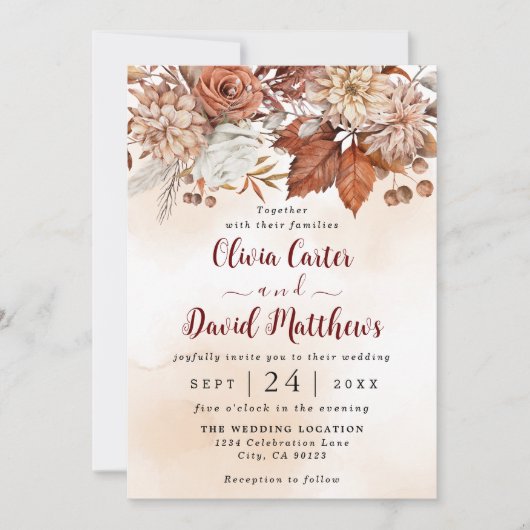 Herbst Winter Rustic Brown Floral Wedding Einladun Save The Date (Vorderseite)