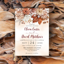 Herbst Winter Rustic Brown Floral Wedding Einladun