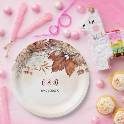 Herbst Winter Rustikale Braun-Blumenhochzeit Pappteller (Party)