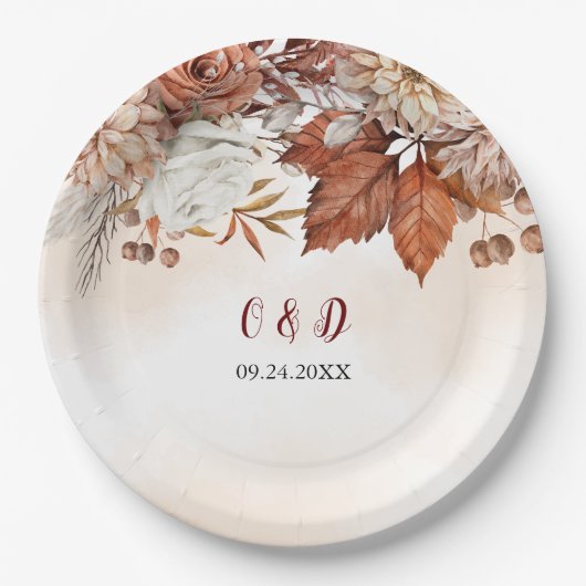 Herbst Winter Rustikale Braun-Blumenhochzeit Pappteller (Vorderseite)