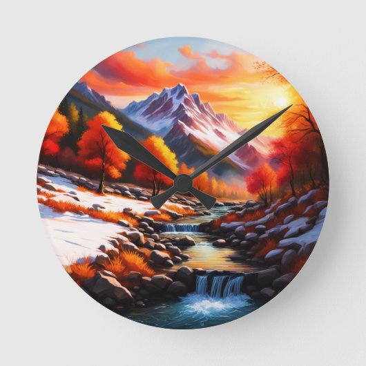 Herbst wird Winter Runde Wanduhr (Vorderseite)