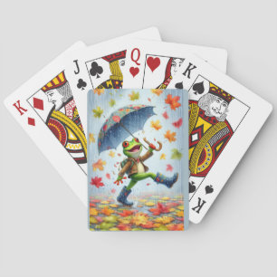 Herbst Witziger T - Shirt Frosch im Regen Spielkarten