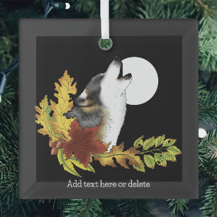 Herbst Wolf Heulender Mond Schwarz Ornament Aus Glas