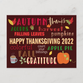 Herbst WordArt Happy Thanksgiving 2022 Braun Postkarte