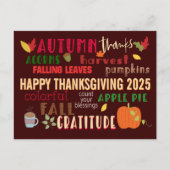 Herbst WordArt Happy Thanksgiving 2024 Braun Postkarte (Vorderseite)