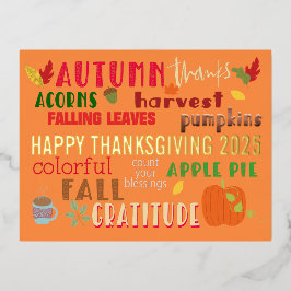 Herbst WordArt Happy Thanksgiving 2025 Glam Real Folien Feiertagspostkarte