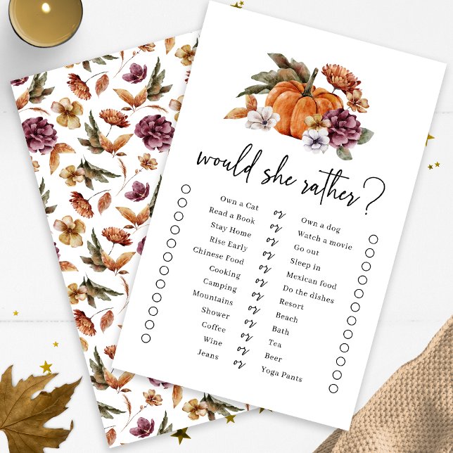 Herbst - Würde Sie Eher Spiel (Fall Would She Rather Game Fall In Love Bridal Shower Pumpkin Florals by Painted Paperie)