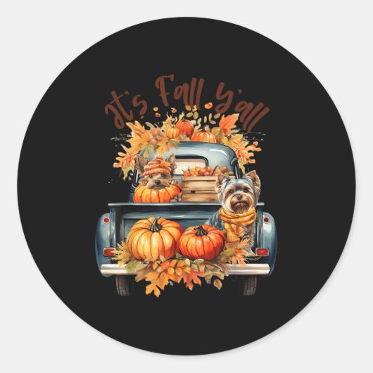 Herbst Y’all Yorkie Dogs Pumpkins Lkw Herbst Runder Aufkleber (Vorderseite)