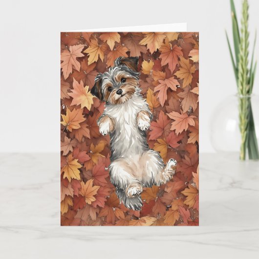 Herbst Yorkie Watercolor Herbstleaves Karte (Vorderseite)
