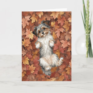 Herbst Yorkie Watercolor Herbstleaves Karte