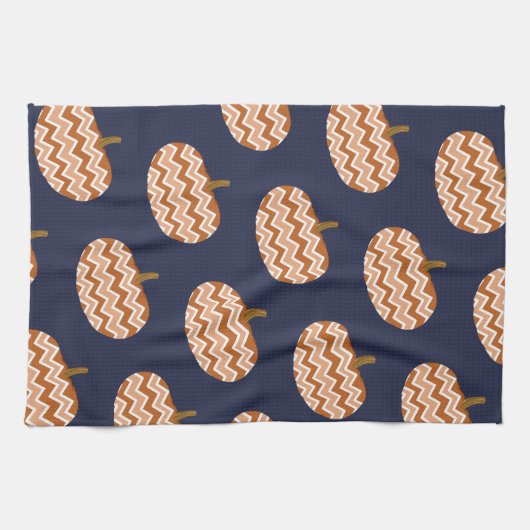 Herbst Zickzack Pumpkins & Navy Geschirrtuch (Horizontal)