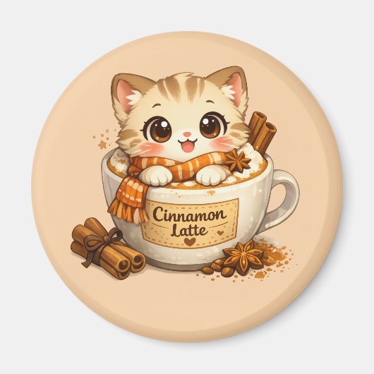 Herbst-Zimt-Latte-Kitty Magnet (Vorne)