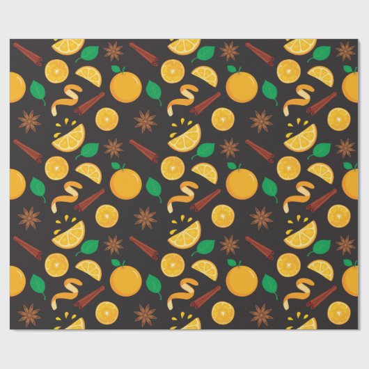 Herbst Zimt Sticks und Orangen Nahtloser Herbst Geschenkpapier (Flach)