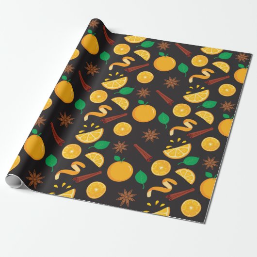 Herbst Zimt Sticks und Orangen Nahtloser Herbst Geschenkpapier (Ungerollt)