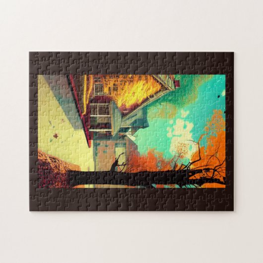 Herbst Zuhause von den goldenen Bäumen im Oktober Puzzle (Horizontal)