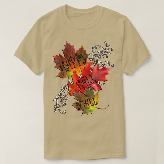 Herbstangebot glücklich Fall Y'all, Muster-Blätter T-Shirt (Design vorne)