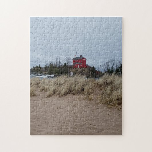 Herbstansicht Marquette Hafen Leuchtturm Puzzle (Vertikal)