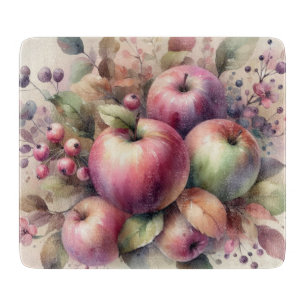 Herbstäpfel in Pastellfarben Aquarellmalerei Schneidebrett