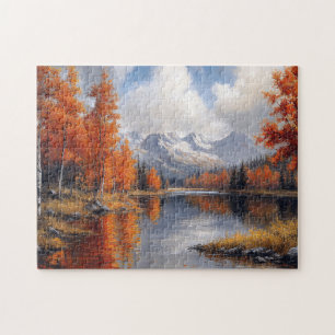 Herbstasphaltierte Wälder und Berge Landschaft Puzzle