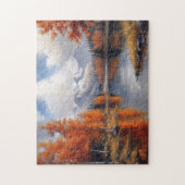 Herbstasphaltierte Wälder und Berge Landschaft Puzzle (Vertikal)