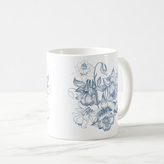 Herbstatmen Luxus Blaue Blume Nahtloses Muster Kaffeetasse (VorderseiteRechts)