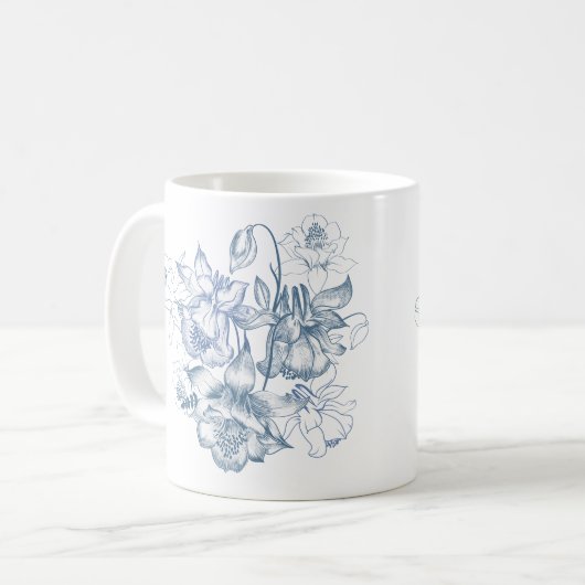 Herbstatmen Luxus Blaue Blume Nahtloses Muster Kaffeetasse (Vorderseite Links)