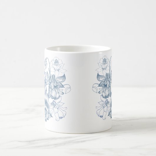 Herbstatmen Luxus Blaue Blume Nahtloses Muster Kaffeetasse (Mittel)