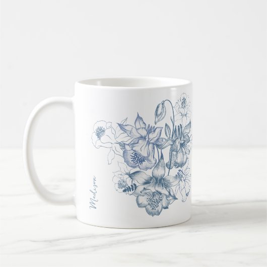 Herbstatmen Luxus Blaue Blume Nahtloses Muster Kaffeetasse (Links)