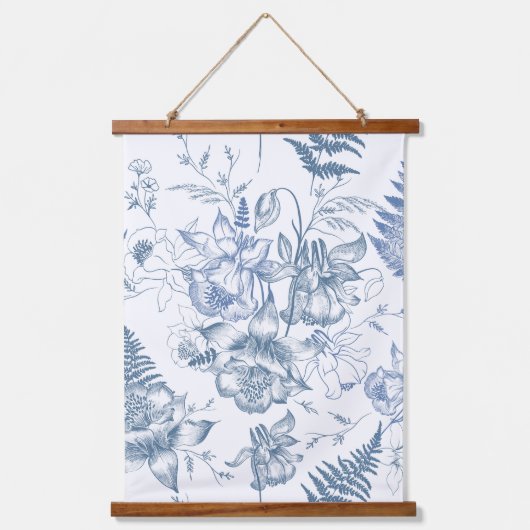 Herbstatmen Luxus Blaue Blume Nahtloses Muster Wandteppich Mit Holzrahmen (Vorderseite)