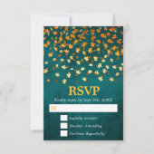 Herbstausgabe Gold und Aquamarine Grunge-Hochzeit RSVP Karte (Vorderseite)