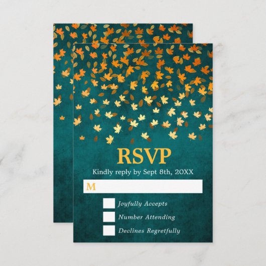 Herbstausgabe Gold und Aquamarine Grunge-Hochzeit RSVP Karte (Vorne/Hinten)