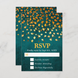 Herbstausgabe Gold und Aquamarine Grunge-Hochzeit RSVP Karte