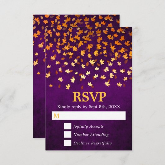 Herbstausgabe Gold und Lila Grunge-Hochzeit RSVP Karte (Vorne/Hinten)