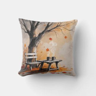 Herbstbank unter Baumkiefer Kissen