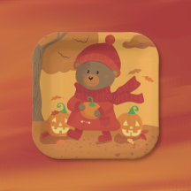 Herbstbär Halloween Quadratischer Papier-Teller