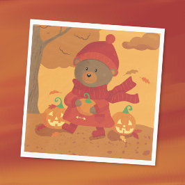 Herbstbär mit Kürbis Halloween-Papier Servietten