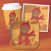 Herbstbär mit Kürbis Halloween-Papier Servietten