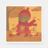 Herbstbär mit Kürbis Halloween-Papier Servietten (Vorderseite)