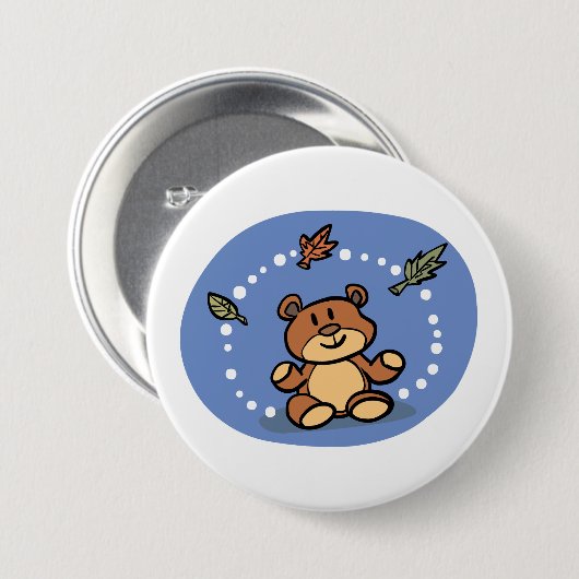 Herbstbär mit sinkenden Blätter Button (Vorne & Hinten)