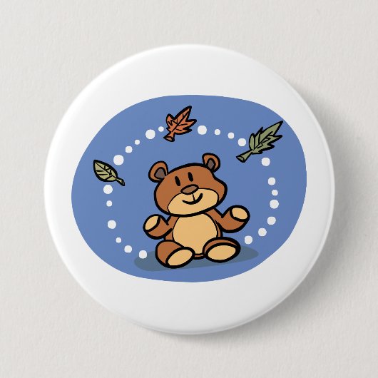 Herbstbär mit sinkenden Blätter Button (Vorderseite)