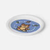 Herbstbär mit sinkenden Blätter Pappteller (Schrägansicht)