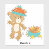 Herbstbär, Niedlicher Bär, Bär mit Hut, Blätter Aufkleber (Blatt)
