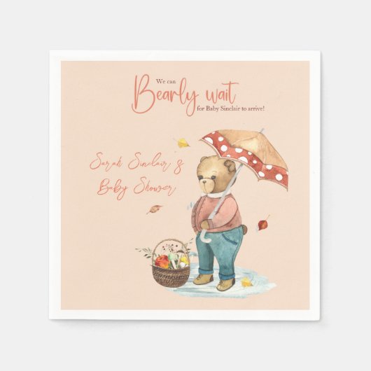 Herbstbärendusche Papierserviette, Cocktail Serviette (Vorderseite)