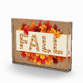 Herbstbauernhaus farbige Herbstblätter auf Burlap Fotoblock (Rechts)