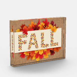 Herbstbauernhaus farbige Herbstblätter auf Burlap Fotoblock