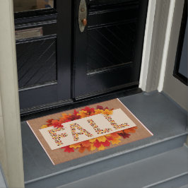 Herbstbauernhaus farbige Herbstblätter auf Burlap Fußmatte