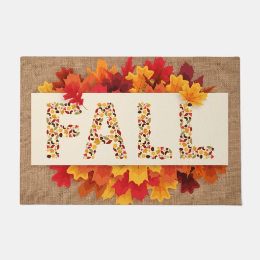 Herbstbauernhaus farbige Herbstblätter auf Burlap Fußmatte (Vorderseite)