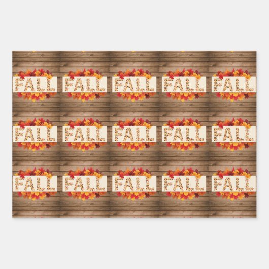 Herbstbauernhaus farbige Herbstblätter auf Burlap Geschenkpapier Set (Vorderseite 3)