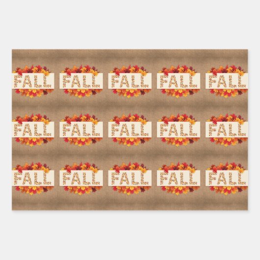 Herbstbauernhaus farbige Herbstblätter auf Burlap Geschenkpapier Set (Vorderseite)